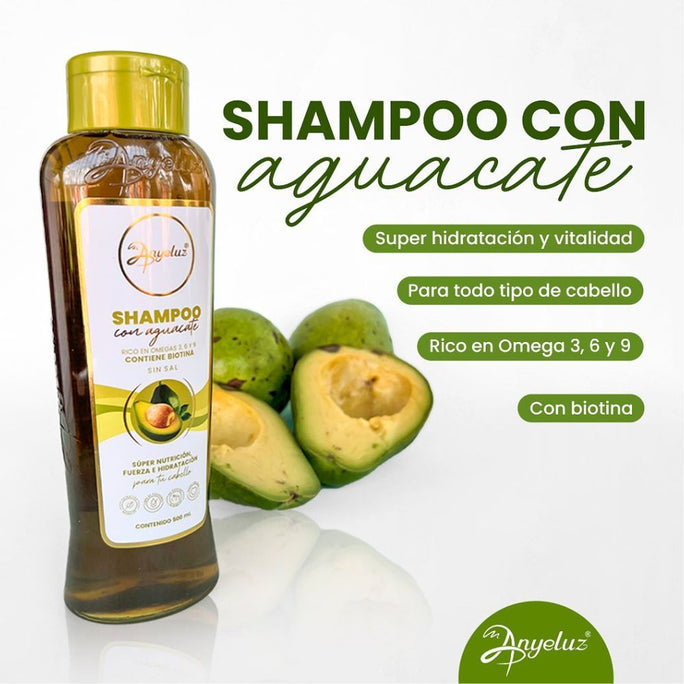 RUUFE Avocado Shampoo 15.2 shampoo de aguacate anyeluz Omegas 3, 6 and 9, contains biotin and has no salt Ideal to give super nutrition, strength and hydration to your hair Shampoo anyeluz