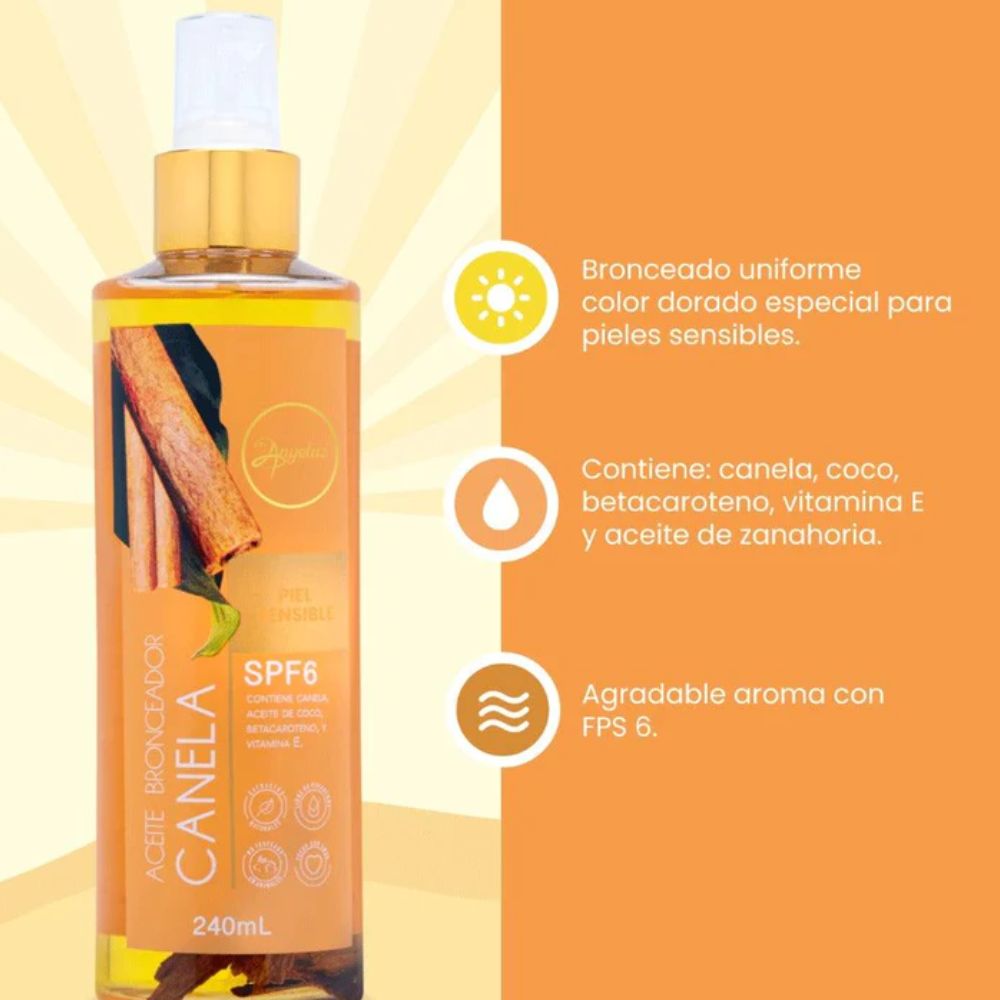 Anyeluz Aceite bronceador Achiote, Anyeluz Aceite bronceador Canela y Anyeluz termoprotector con oleo de argan (3 pack)