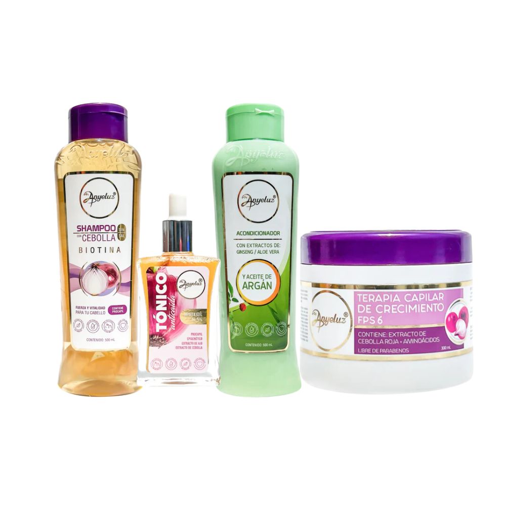 Shampoo de Cebolla Anyeluz Acondicionador Argan, AnyeluzTonico Anticaida y Anyeluz Terapia Capilar de crecimiento (4 pack)