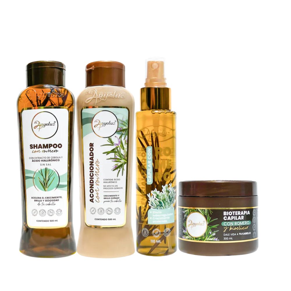 Anyeluz Shampoo de Romero, Anyeluz acondicionador de Romero, Anyeluz Potencializador capilar y Anyeluz Bioterapia capilar (4 pack)