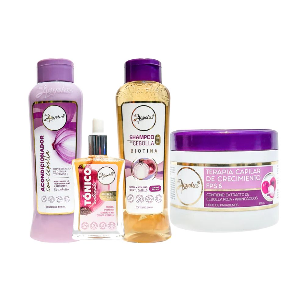 Anyeluz Onion Shampoo, Anyeluz Onion Conditioner, Anyeluz Hair Therapy and Anyeluz Onion Anti-Hair Loss Tonic (4 pack)