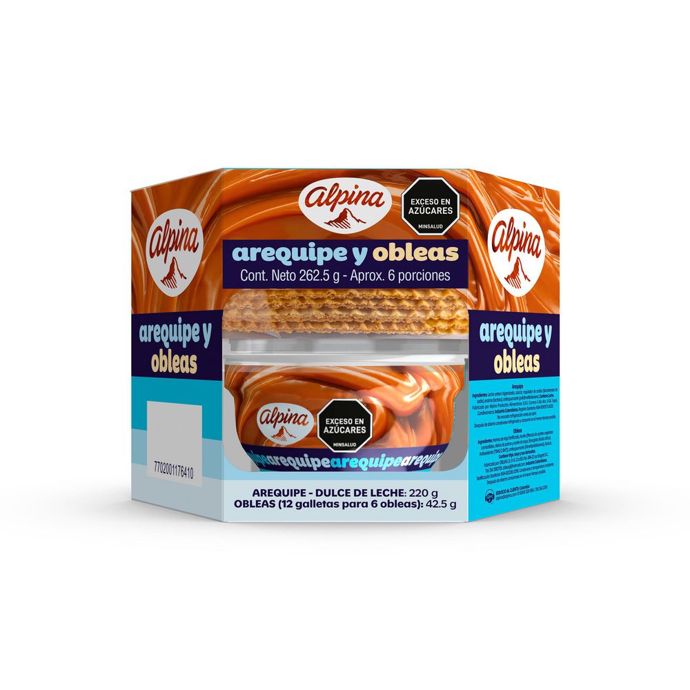 ALPINA Arequipe dulce leche x 220g + obleas 42.5g (2 pack - 262.5 gr)