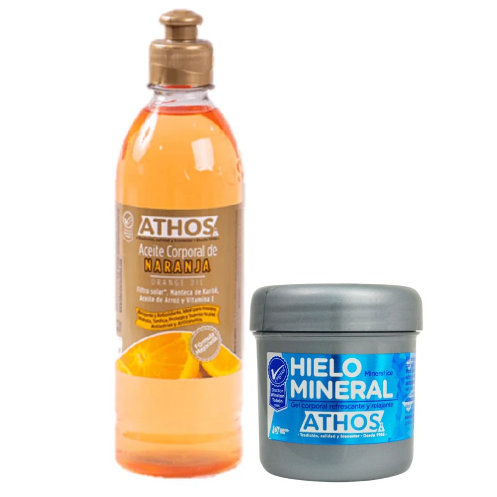 Athos Aceite Corporal Reductor de Naranja 500ml y Athos Hielo Mineral 200gr (2 Pack)