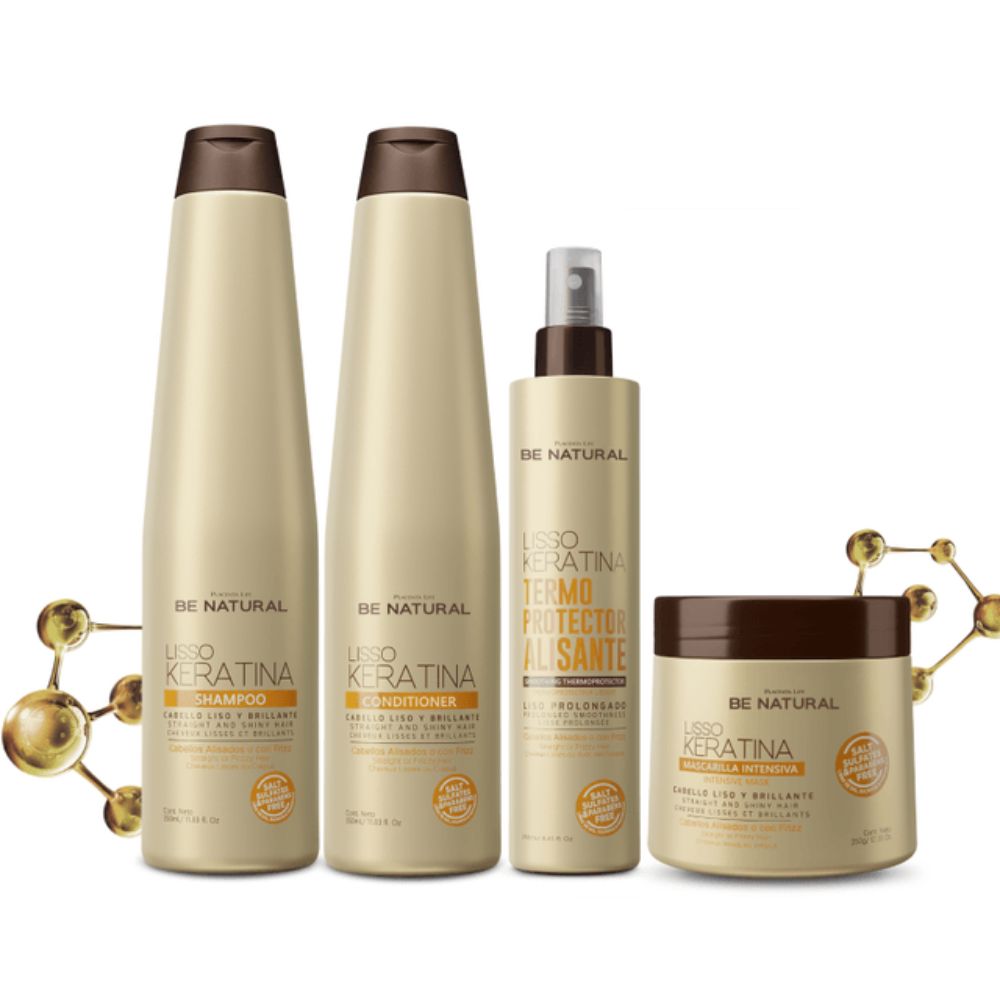 Be Natural Lisso Keratin (4 Pack) Lisso Keratin Thermoprotector Straightening Be Natural Lisso Keratin Shampoo Be Natural Lisso Keratin Conditioner and Mask Lisso Keratin 