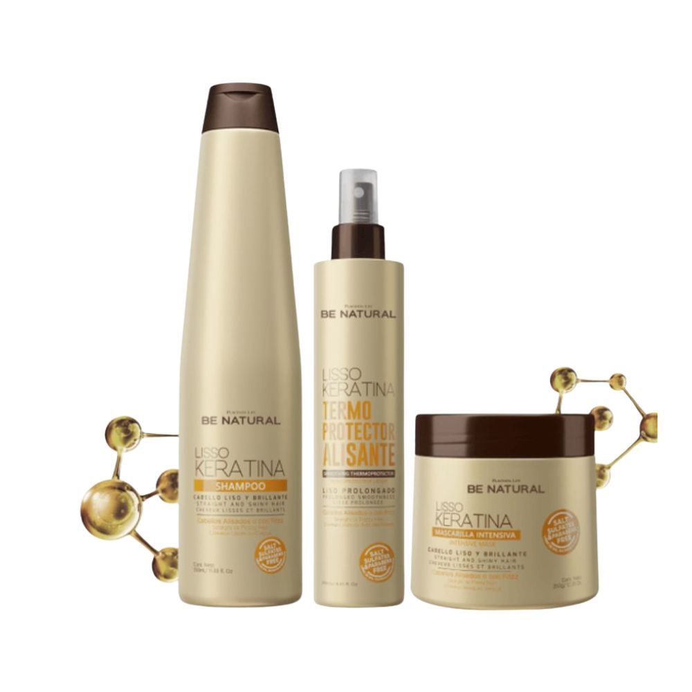Be Natural lisso keratina (3 Pack) Lisso keratina termoprotector alisante, Be Natural Shampoo Lisso Keratina y Mascarilla Lisso Keratina