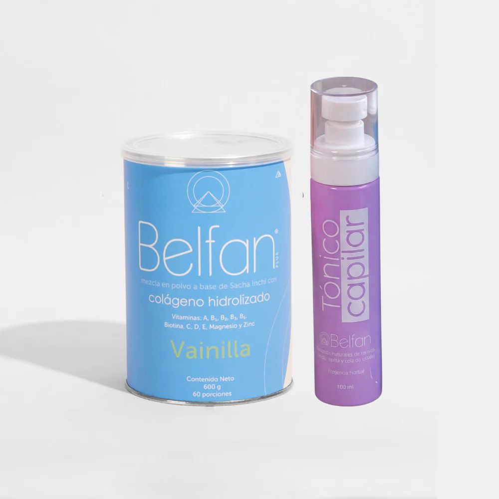 Belfan Combo crecimiento: Belfan Colageno de Vainilla 600ml + Tonico Capilar 100ml (2 Pack)