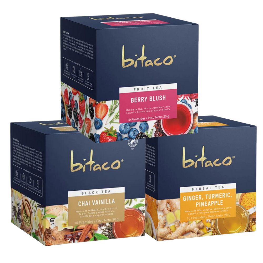 Tea Berry Blush Bitaco, Tea Chai Vanilla Bitaco and Tea Ginger, Turmeric, Pineapple Bitaco (10 units - 3 pack) Food 