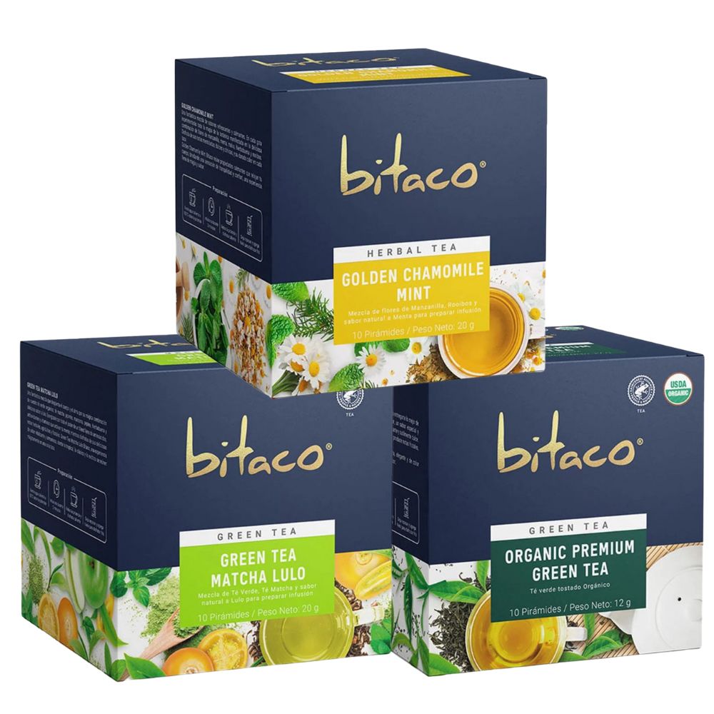 Bitaco Premium Green Herbal Tea, Green Lulo Matcha Tea and Golden Chamomile Mint Tea (3 pack) Food 