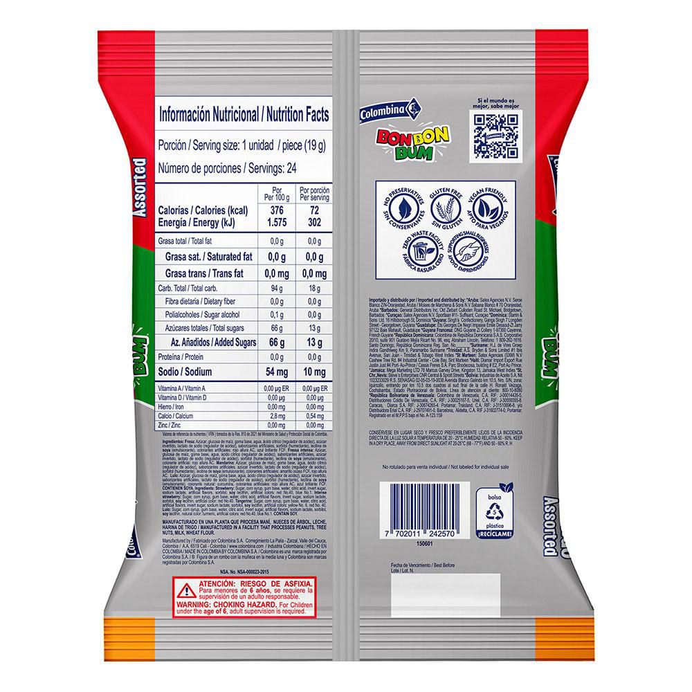 BON BON BUM Chupetas surtidas con chicle x24 unids (456 gr)
