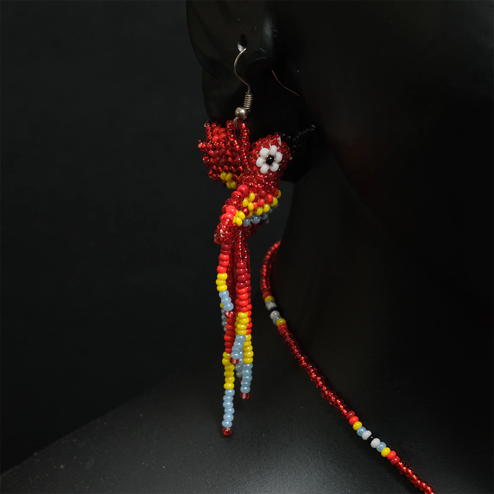 Juego Premium Colibri Sagrado en Mostacilla Collar y Aretes Artesanales Hecho a Mano C2-01