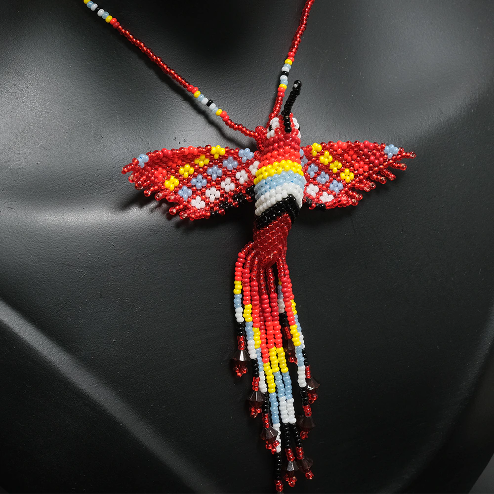 Juego Premium Colibri Sagrado en Mostacilla Collar y Aretes Artesanales Hecho a Mano C2-01