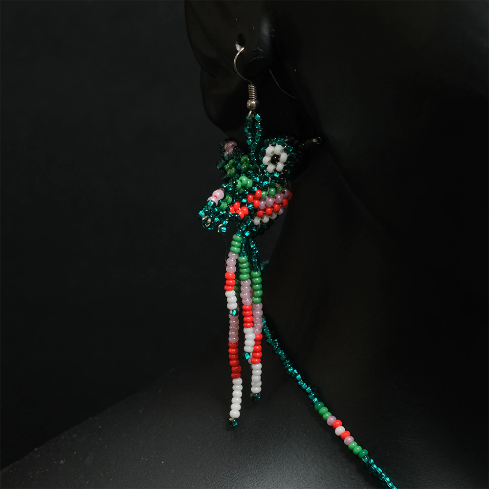Juego Premium Colibri Esmeralda en Mostacilla Collar y Aretes Artesanales Hecho a Mano C2-02