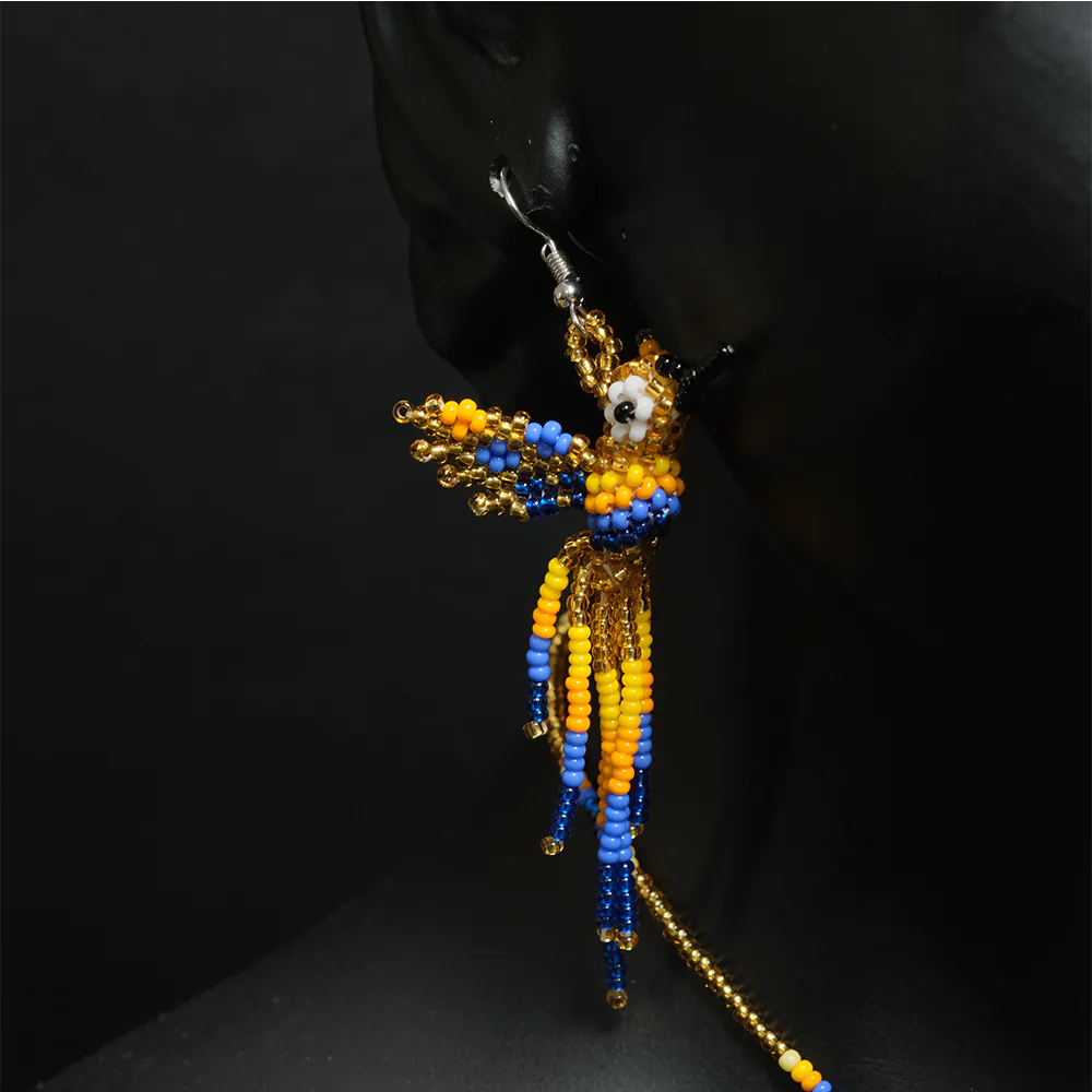 Juego Premium Colibri Royal Azul y Dorado en Mostacilla Collar y Aretes Artesanales Hecho a Mano C2-04