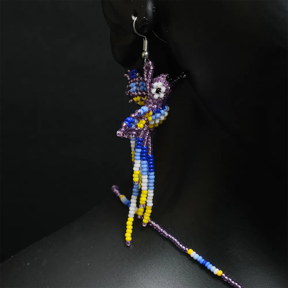 Juego Premium Colibri Aurora Azul Collar y Aretes Artesanales en Mostacilla Hecho a Mano C2-06