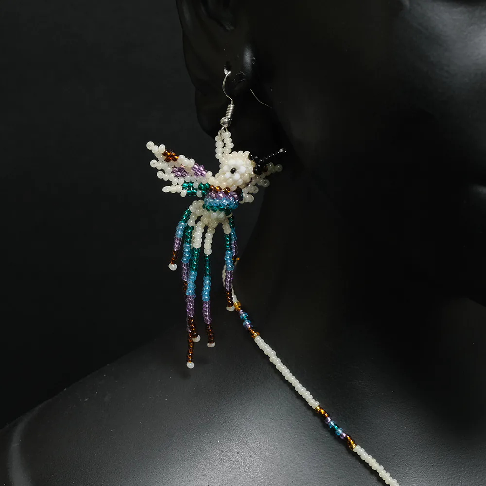 Juego Premium Colibri Perla Celestial Collar y Aretes Artesanales en Mostacilla Hecho a Mano C2-07