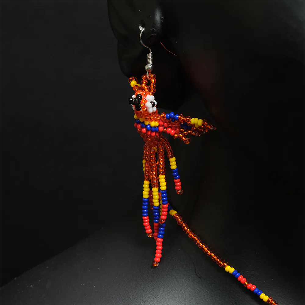 Juego Artesanal Colibri Fuego Collar y Aretes en Mostacilla Multicolor Hecho a Mano C2-09