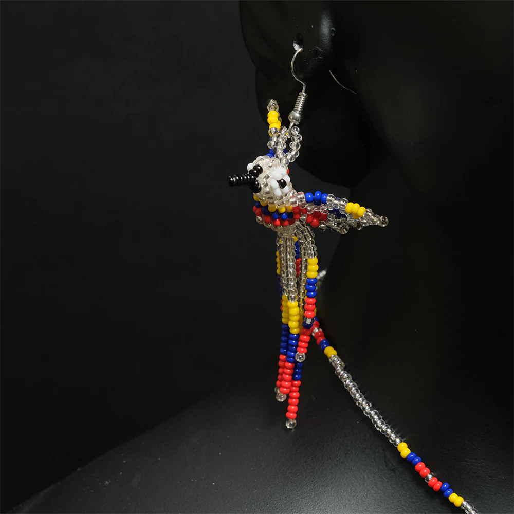 Juego Artesanal Colibri Tricolor Collar y Aretes en Mostacilla Hecho a Mano C2-11