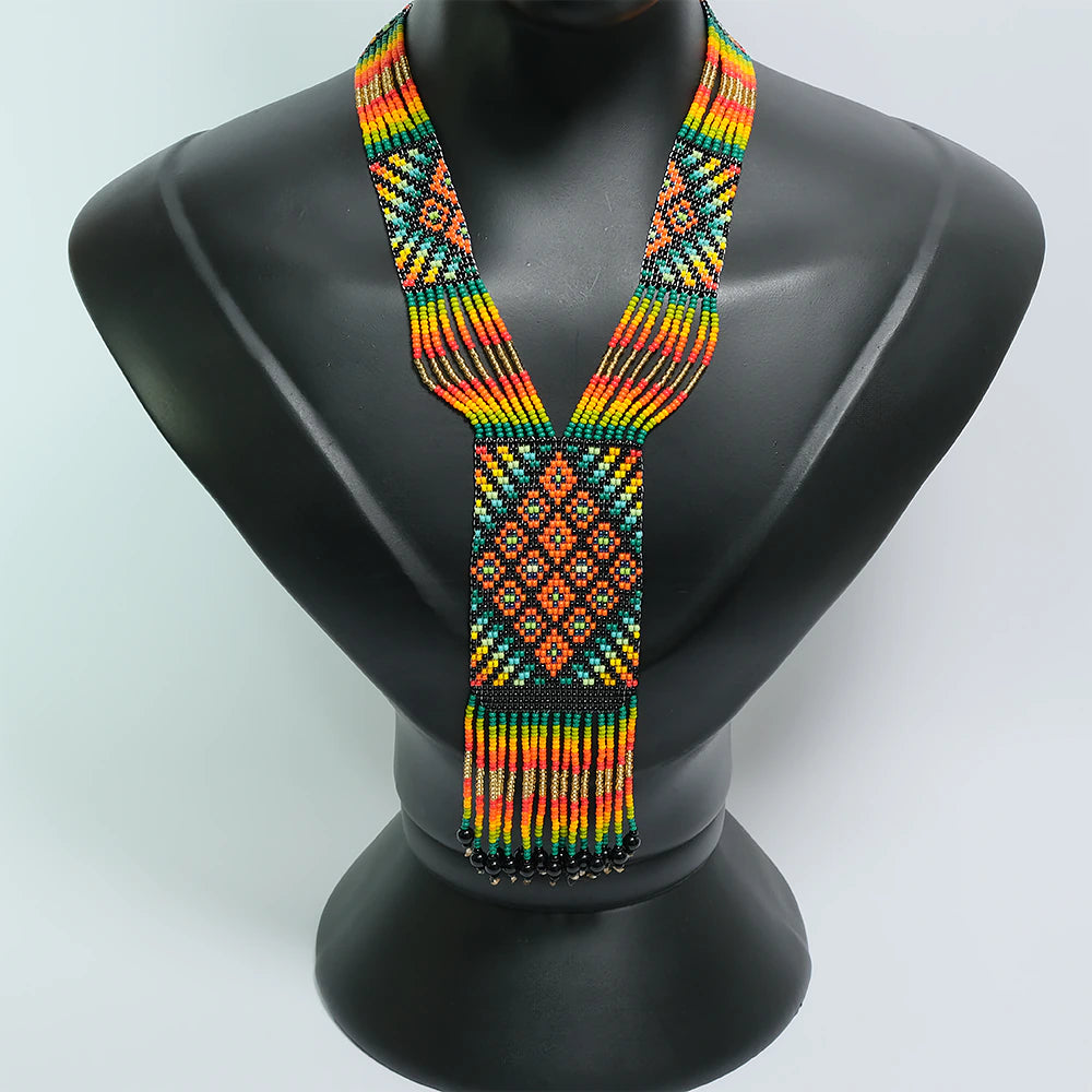 Fire Ancestry – Pechera Masculina Artesanal Tribal Tejida en Mostacilla C4-04