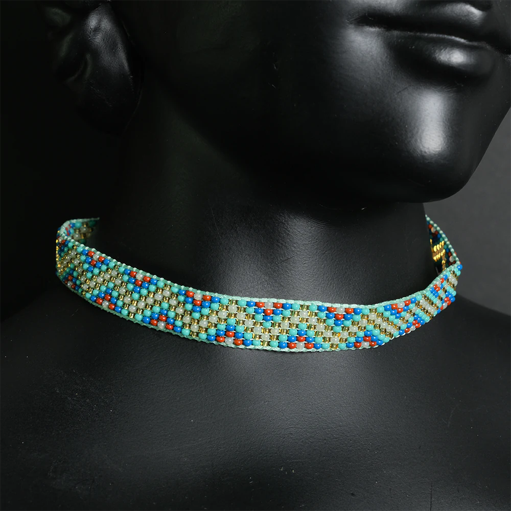 Juego Turquoise Radiance de Gargantilla y Aretes en Mostacillas Azules C5-03