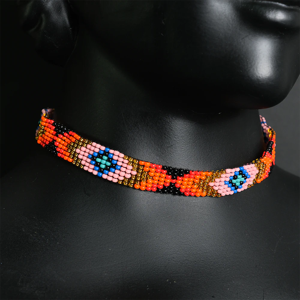 Juego Evil Eye Sunset de Gargantilla y Aretes en Mostacillas Multicolor C5-06