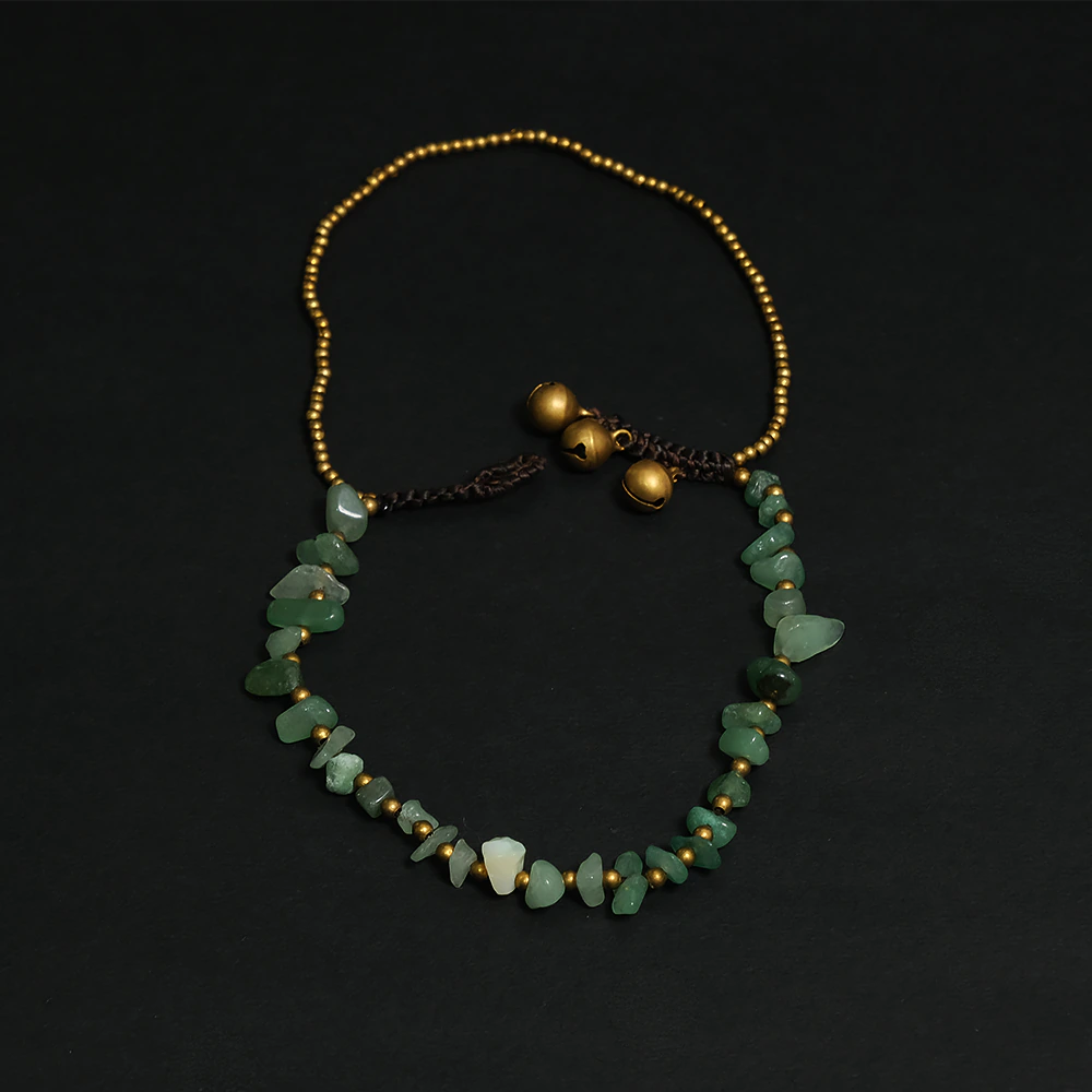 Emerald Serenity Luxe Bracelet – Tobillera Artesanal Verde en Piedra Natural Ajustable Estilo Boho Chic C8-06