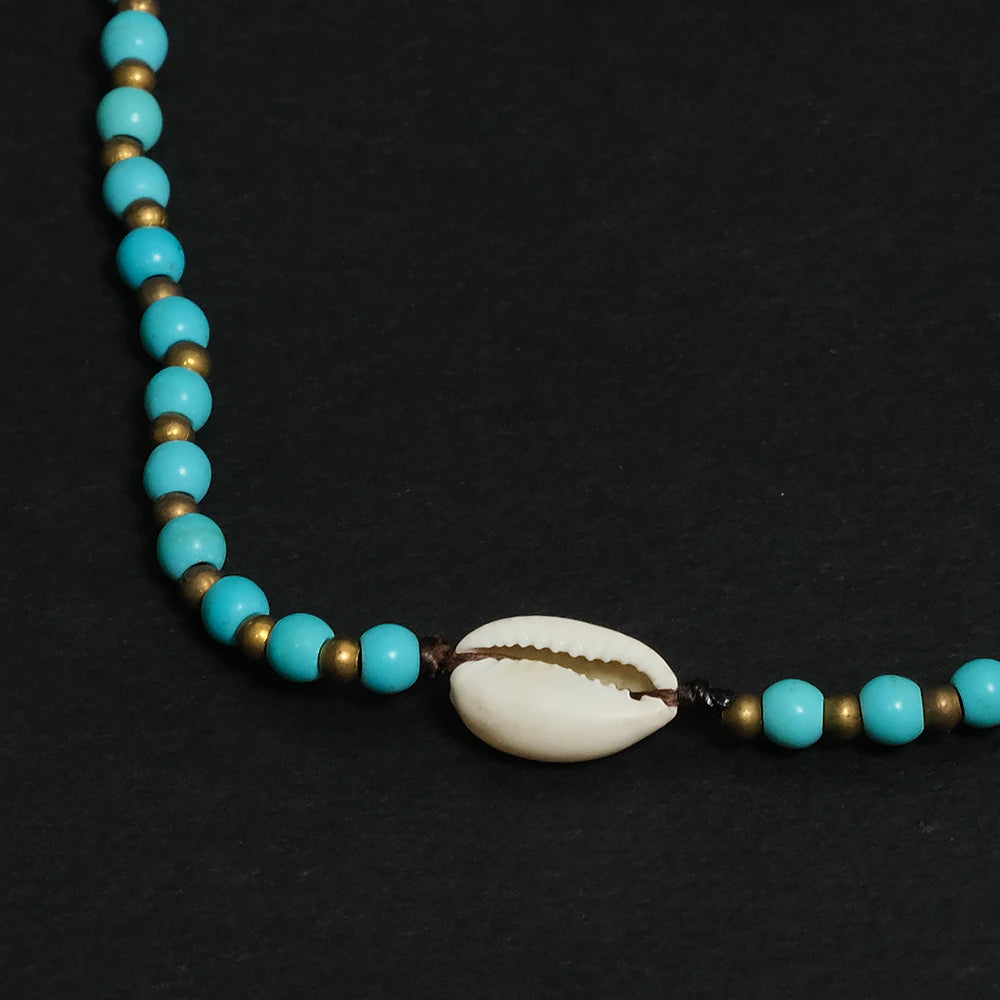 Ocean Whisper Luxe Bracelet – Tobillera Turquesa con Concha Natural Ajustable Estilo Boho C8-07