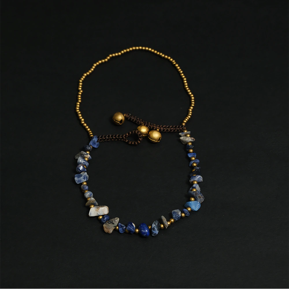 Midnight Sapphire Luxe Bracelet – Tobillera de Piedra Azul Natural Ajustable Estilo Bo C8-08