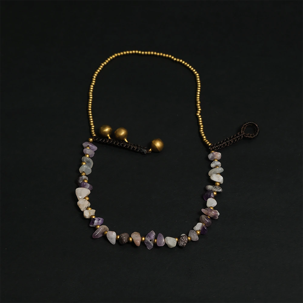 Amethyst Aura Anklet – Tobillera de Piedra Natural Amatista con Detalle Dorado Ajustable C8-20