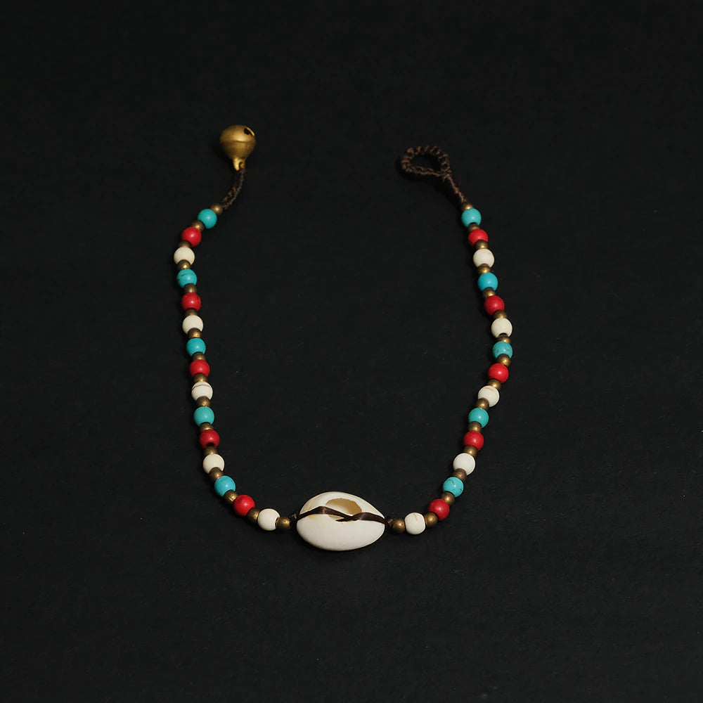 Ocean Spirit Anklet – Tobillera con Concha Natural y Cuentas Multicolor Ajustable Boho C8-22