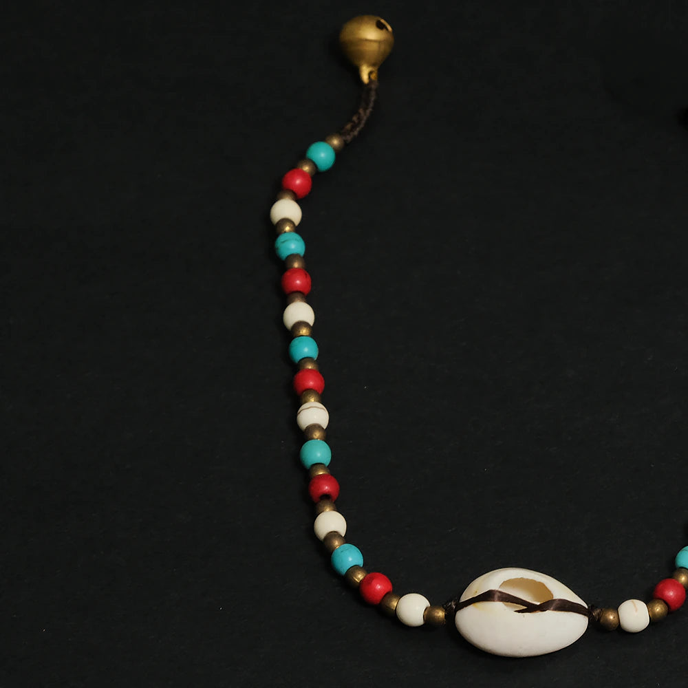 Ocean Spirit Anklet – Tobillera con Concha Natural y Cuentas Multicolor Ajustable Boho C8-22