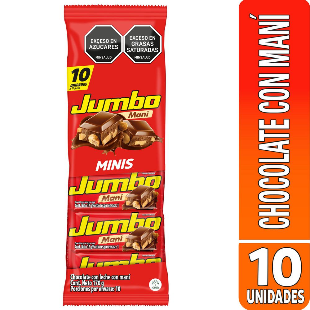 Jumbo Chocolatina Mini Mani Paq x 10 und - 170gr Snack