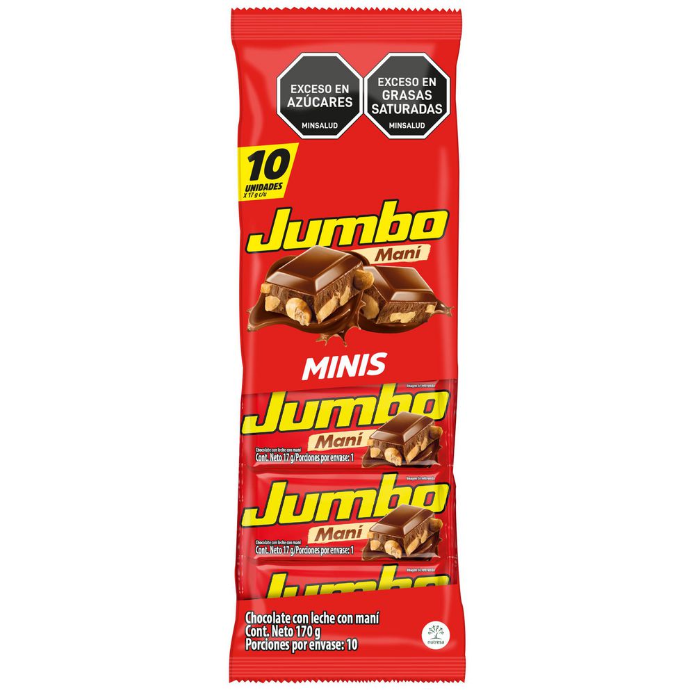 Jumbo Chocolatina Mini Mani Paq x 10 und - 170gr Snack