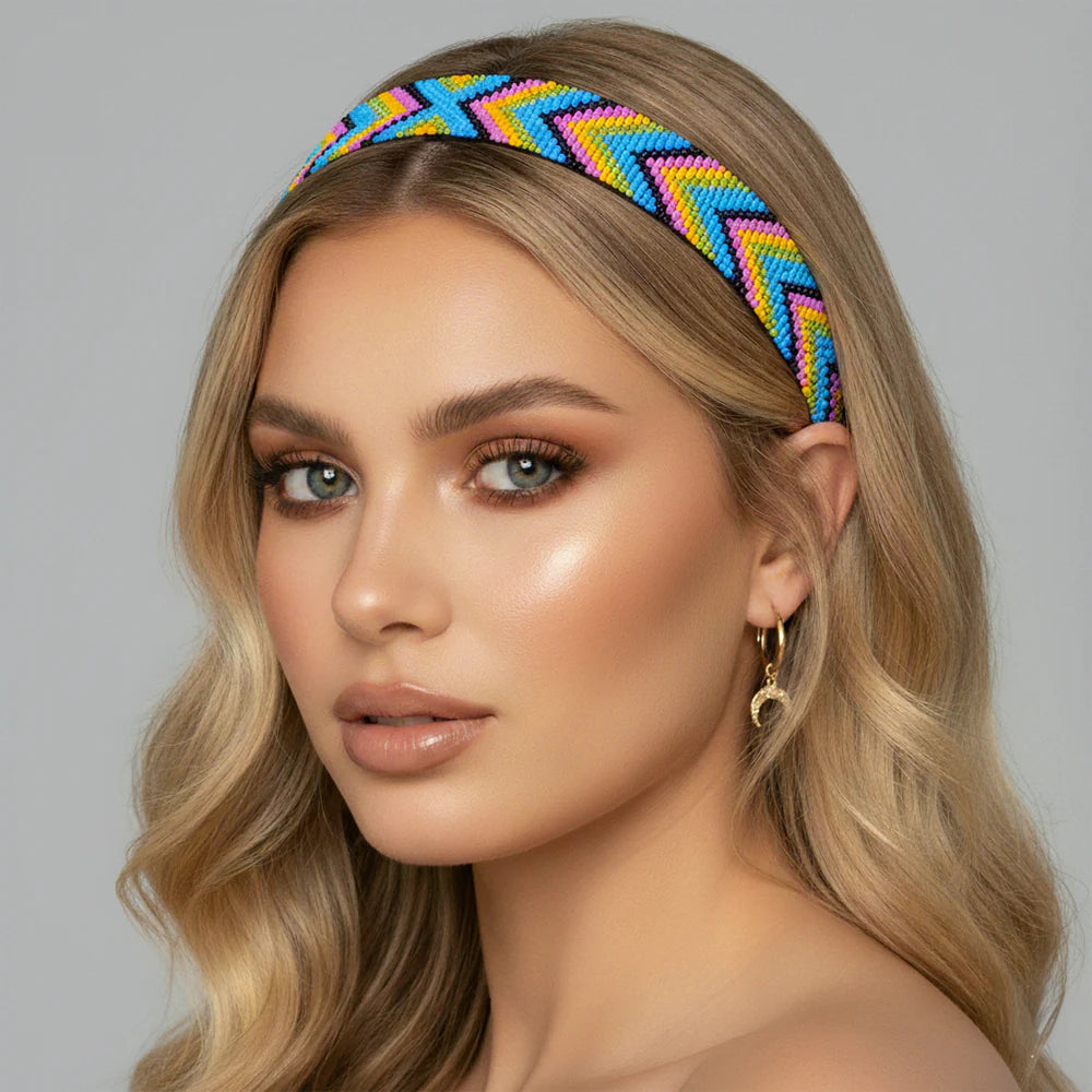 Balaca Premium Rainbow Chevron Beads de Chaquira Artesanal | Accesorio Etnico Multicolor D6-03 D6-03 Hecho a Mano