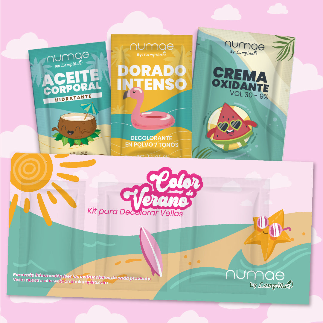 LAMPINA KIT PARA DECOLORAR VELLOS COLOR DE VERANO - Aceite Corporal 15ml, Decolorante en polvo 10gr y Crema Oxidante 30ml (3 pack)