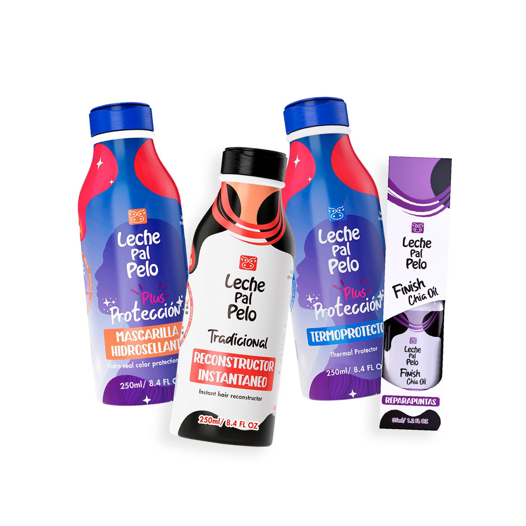 Leche Pal Pelo Combo Reparacion, Mascarilla Hidrosellante 250ml, Reconstructor Instantaneo 250ml, Termoprotector 250ml y Finish Reparapuntas 35ml (4 Pack) Fulfillment