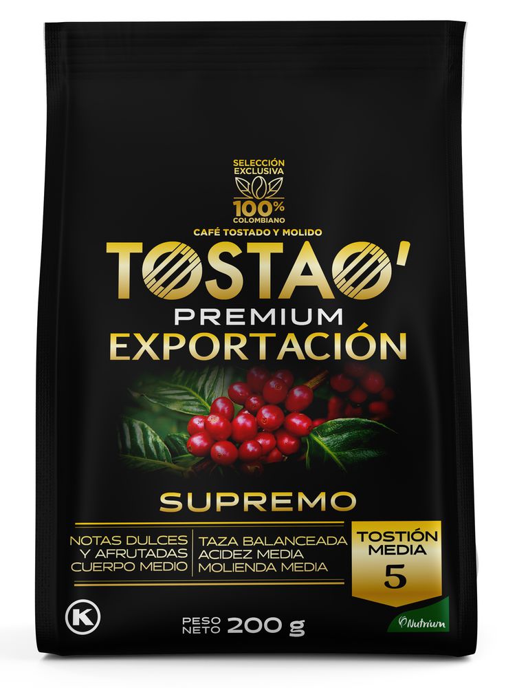 Tostao Cafe Premium Exportacion Supremo Molido x 200 gr