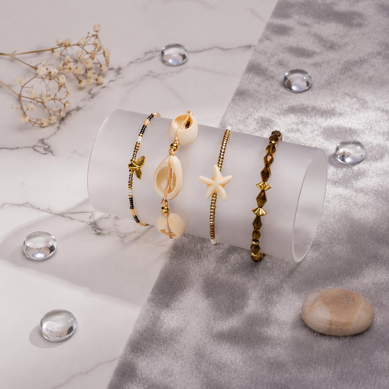 Set Aretes y Pulsera Elegancia estrella de mar  H9-11