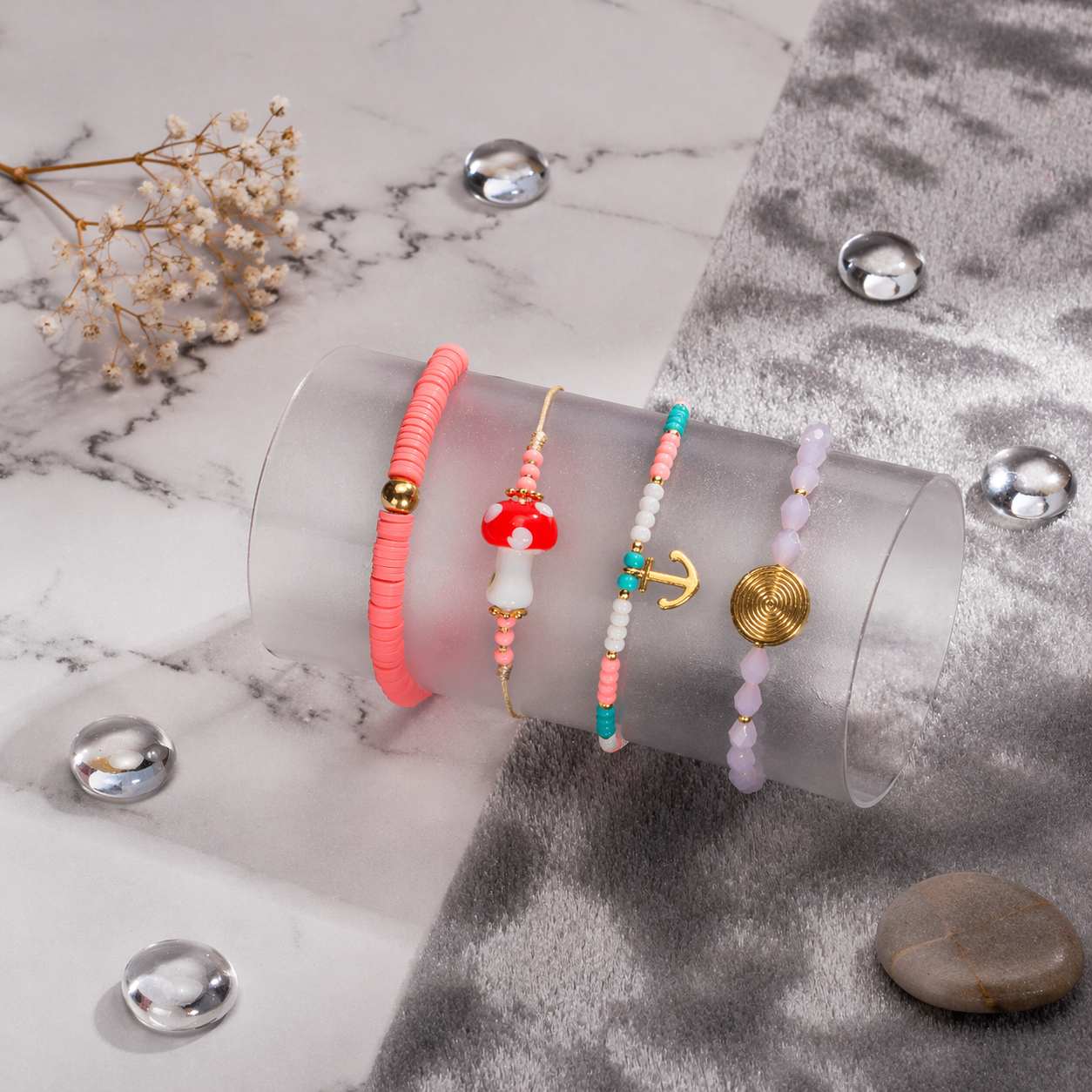 Set de Pulsera y Aretes de Cuentas – Coral y Turquesa Vibrante H9-03