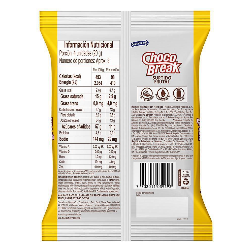 Chocobreak Colombina Fruit Assortment 50 Units 250gr Snack 