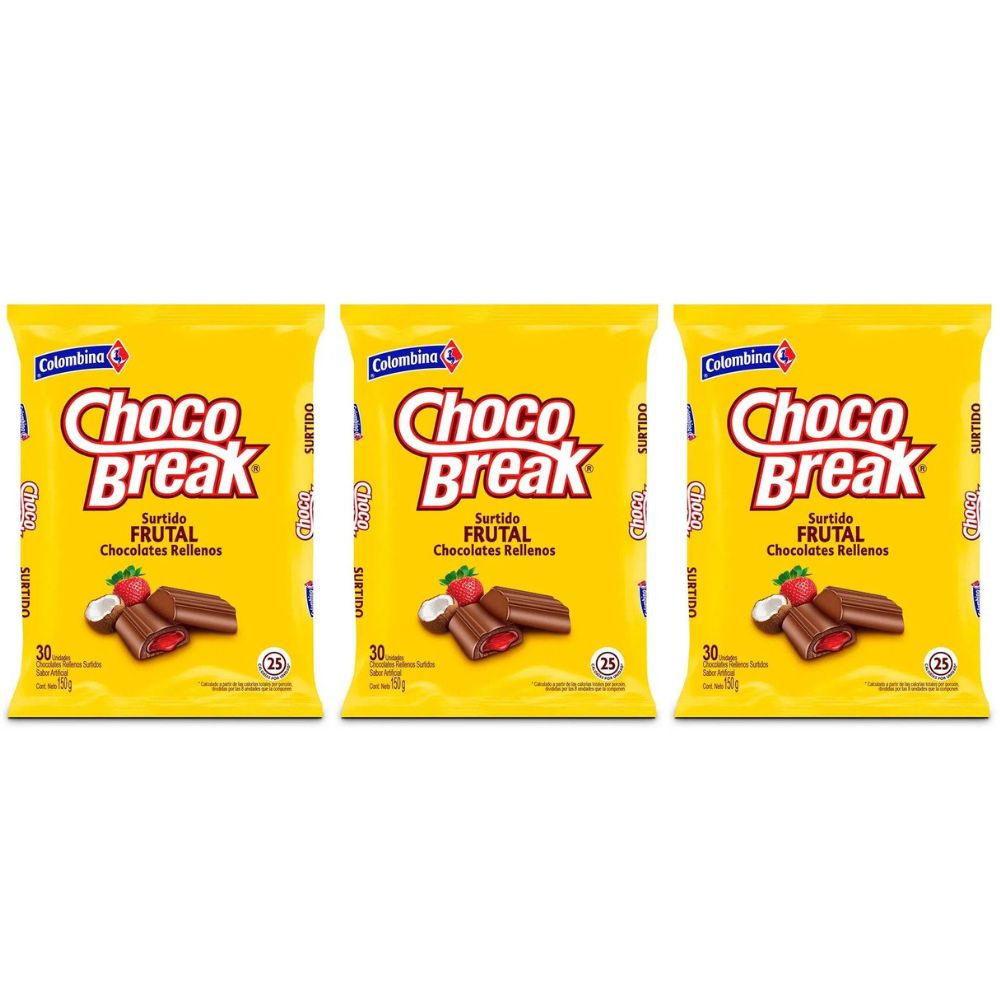 Chocobreak Colombina Fruit Assortment 30 Units 150gr (3 Pack) Snack 