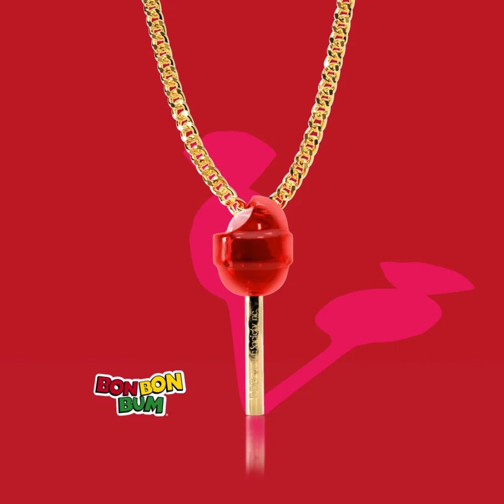Fun Society Collar / Cadena enchapada en oro Bon Bon Bum ®️Rojo Fresa