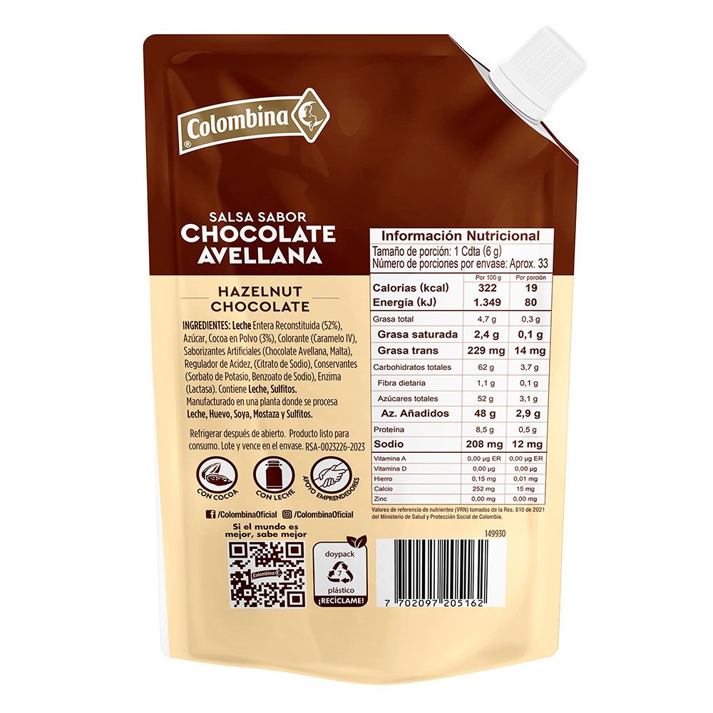Colombina Salsa de Chocolate Avellana x 200g