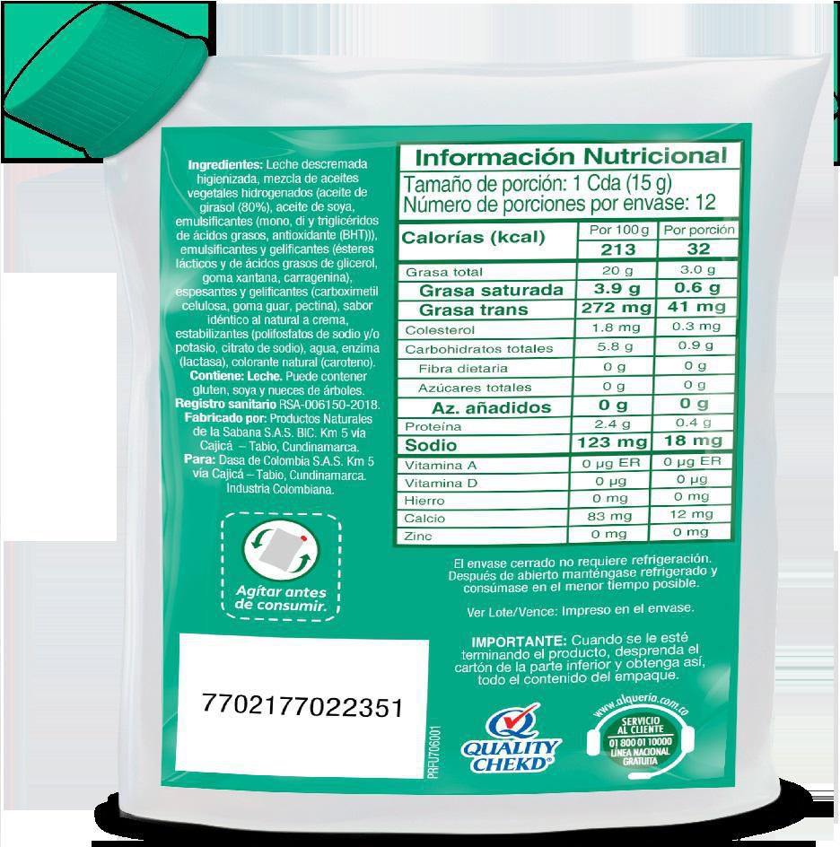 Alqueria Crema de leche deslactosada x 180gr