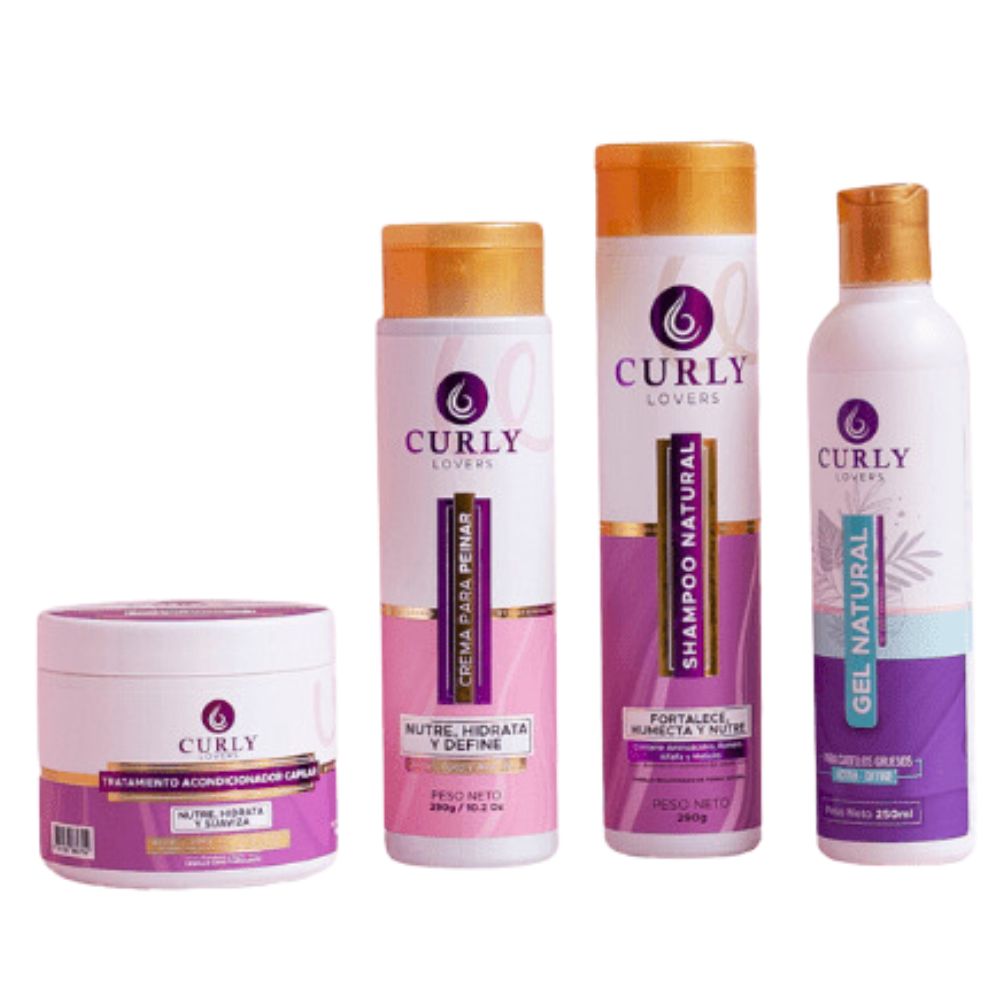 Curly Lovers Shampoo, Tratamiento, Gel Natural Grueso y Crema para Peinar Kit Candela Para Cabello Grueso (4 Pack)