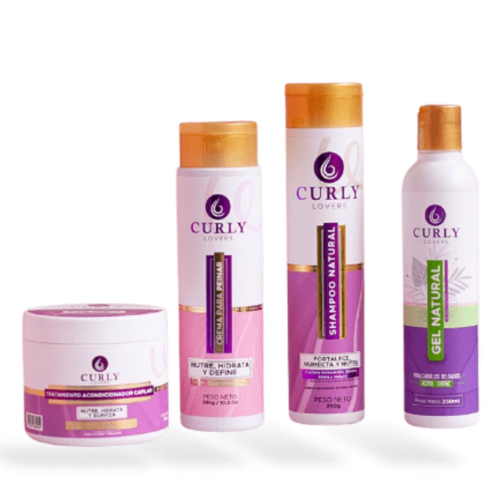 Curly Lovers Shampoo, Tratamiento, Gel Natural Delgado y Crema para Peinar Kit Candela Para Cabello Delgado (4 Pack)