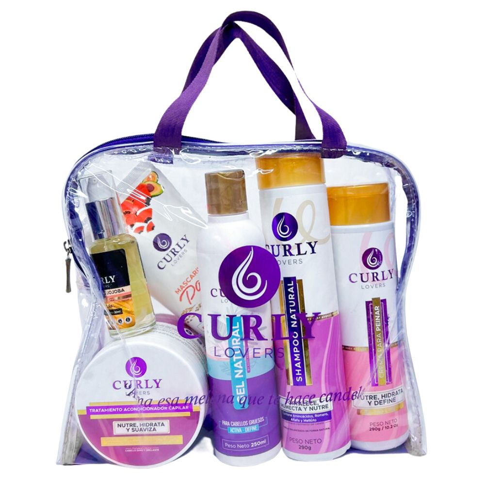 Curly Lovers Shampoo, Crema Peinar, Tratamiento, Gel Natural cabello Grueso, Aceite de Jojoba y mascarilla de mayonesa (6 Pack)