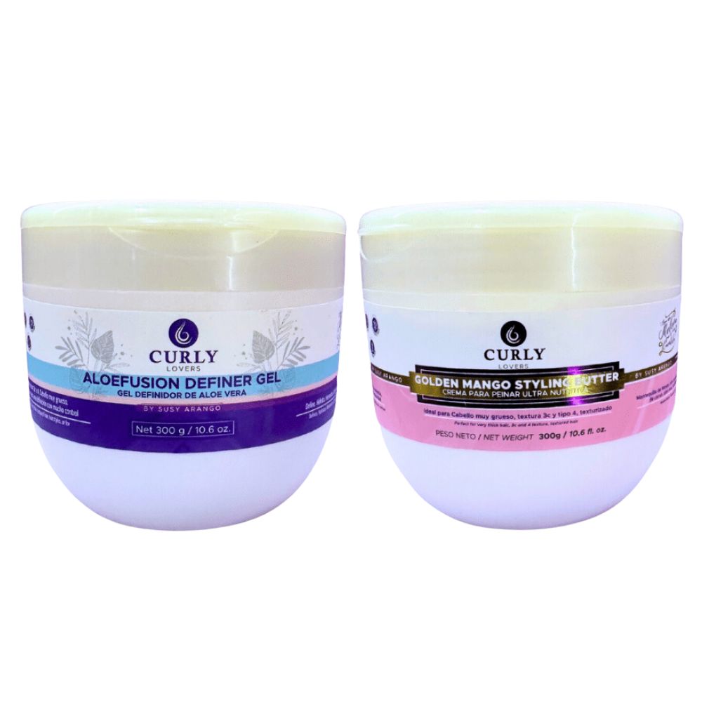 Curly Lovers Gel definidor Aloe Vera, Curly Lovers crema para peinar de mantequilla de mango, Curly Lovers Kit Definicion Extra Control 300gr (2 pack)