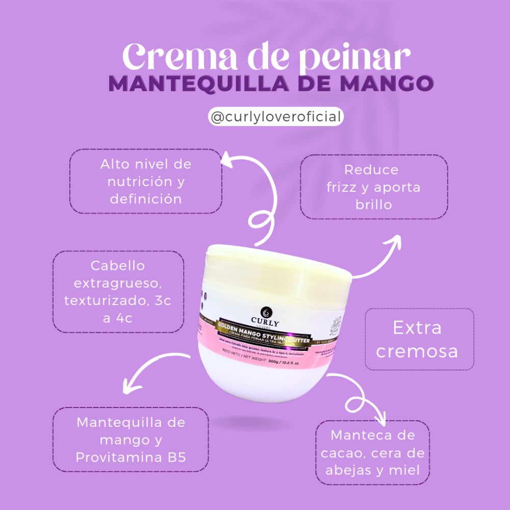 Curly Lovers Gel definidor Aloe Vera, Curly Lovers crema para peinar de mantequilla de mango, Curly Lovers Kit Definicion Extra Control 300gr (2 pack)