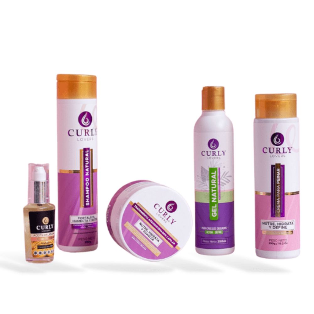 Curly Lovers Shampoo, Treatment, Natural Gel for Thick Hair Styling Cream, Jojoba Oil Love Kit for Thick Hair (5 Pack) 