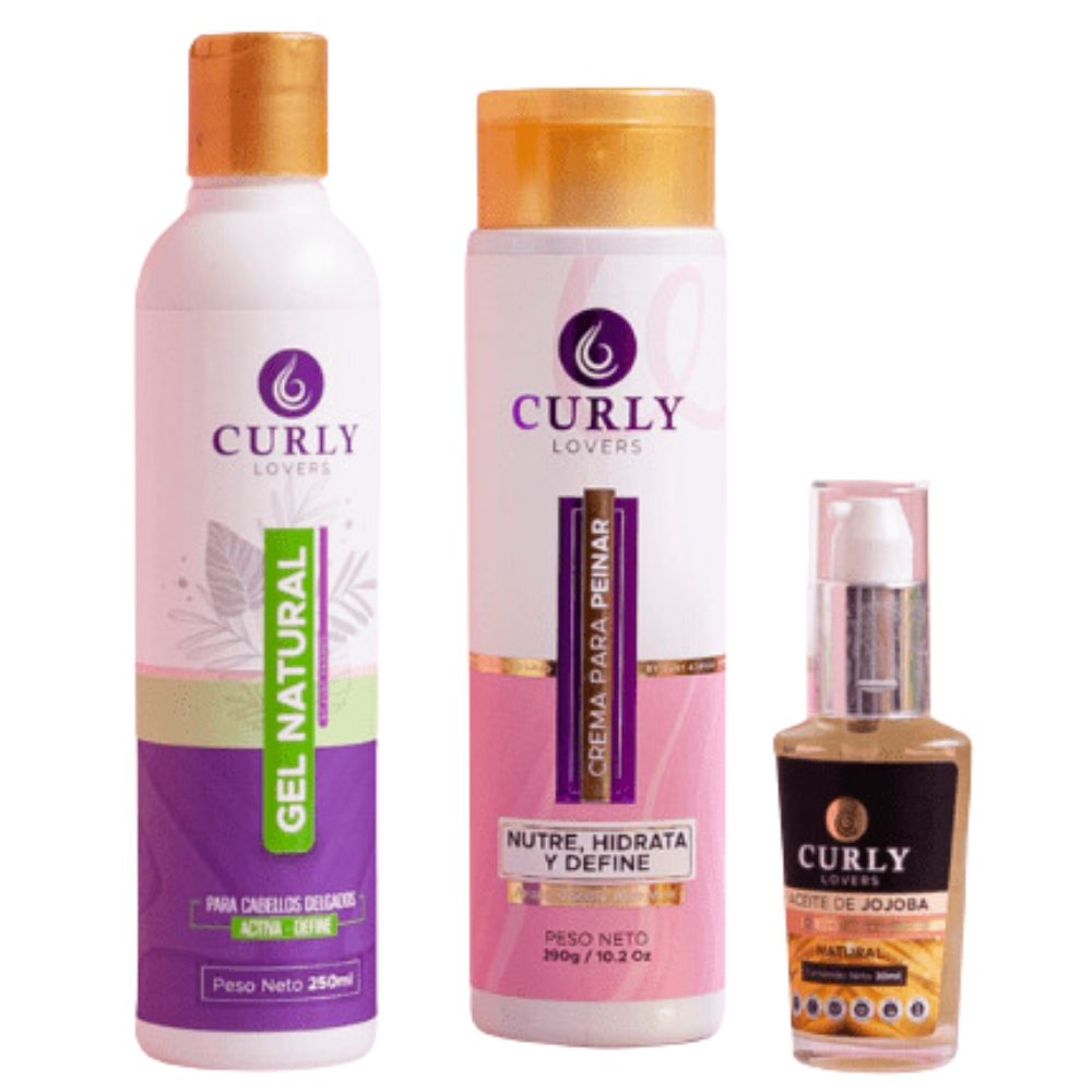 Curly Lovers Styling Cream, Curly Lovers Natural Gel for Thin Hair and Curly Lovers Jojoba Oil - Curly Lover Afro Kit Defined Mane (Thin Hair) (3 pack) 